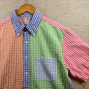 BROOKS BROTHERS THE ORIGINAL POLO SHIRT Gingham Colorblock Slim Fit Mens M EUC